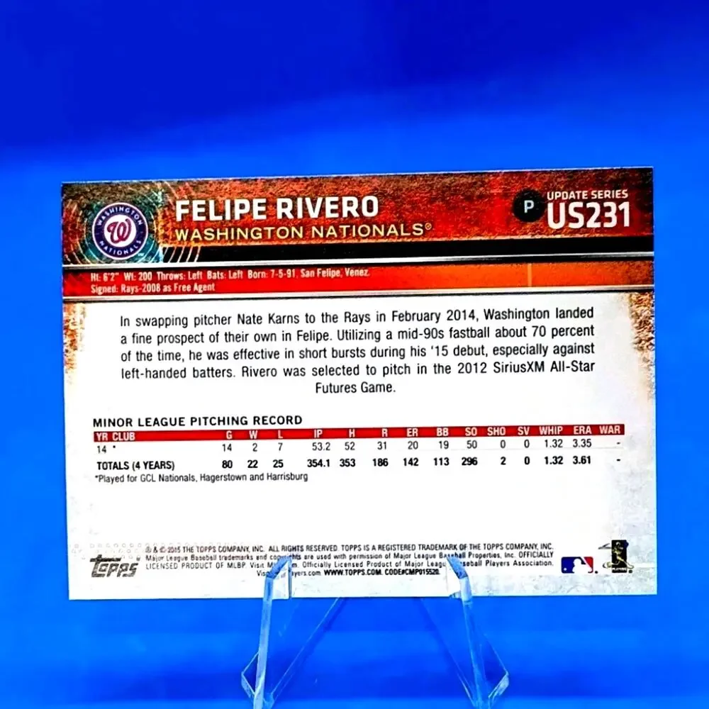 2015 Topps Update Series - Felipe Rivero #US231 (RC) - Picture 4 of 4